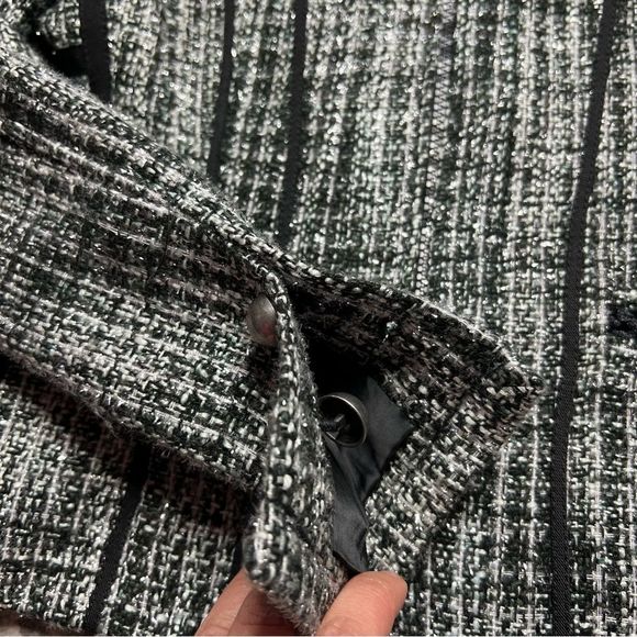 EXPRESS VTG Tweed Metallic Plaid Black Silver Jacket Coat Women's Size Small - Picture 5 of 11